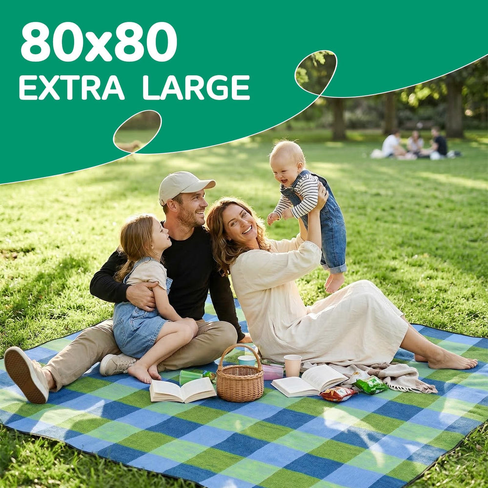 RYCHIC Picnic Blanket spread out on grass, showing size