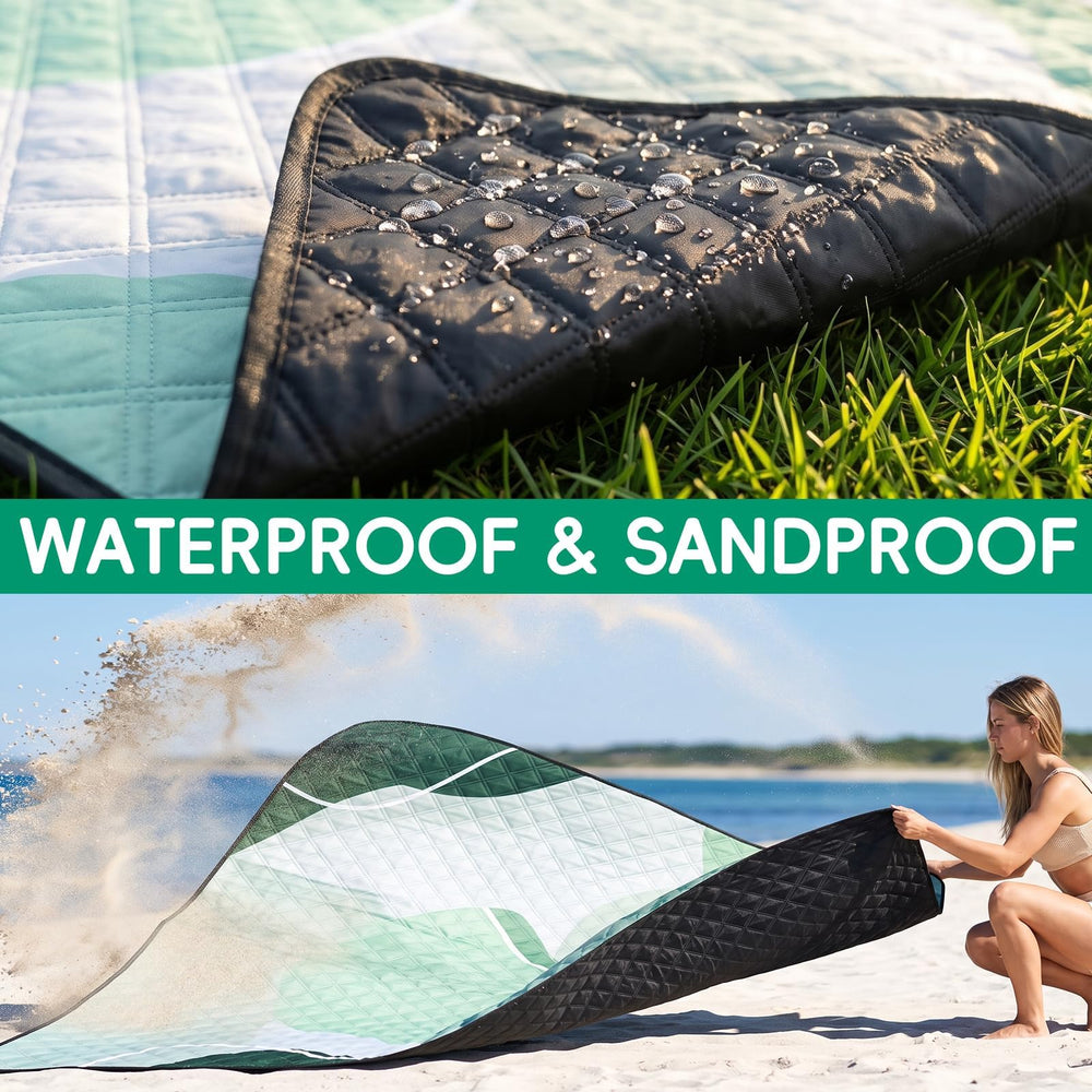 RYCHIC Waterproof Beach Blanket XL spread out at the beach