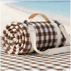 RYCHIC Waterproof Picnic Blanket Checkered Beige front view