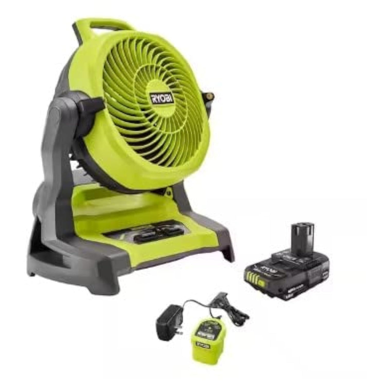 RYOBI 18V Cordless 7-1/2 in. Bucket Top Misting Fan Kit in yellow and black