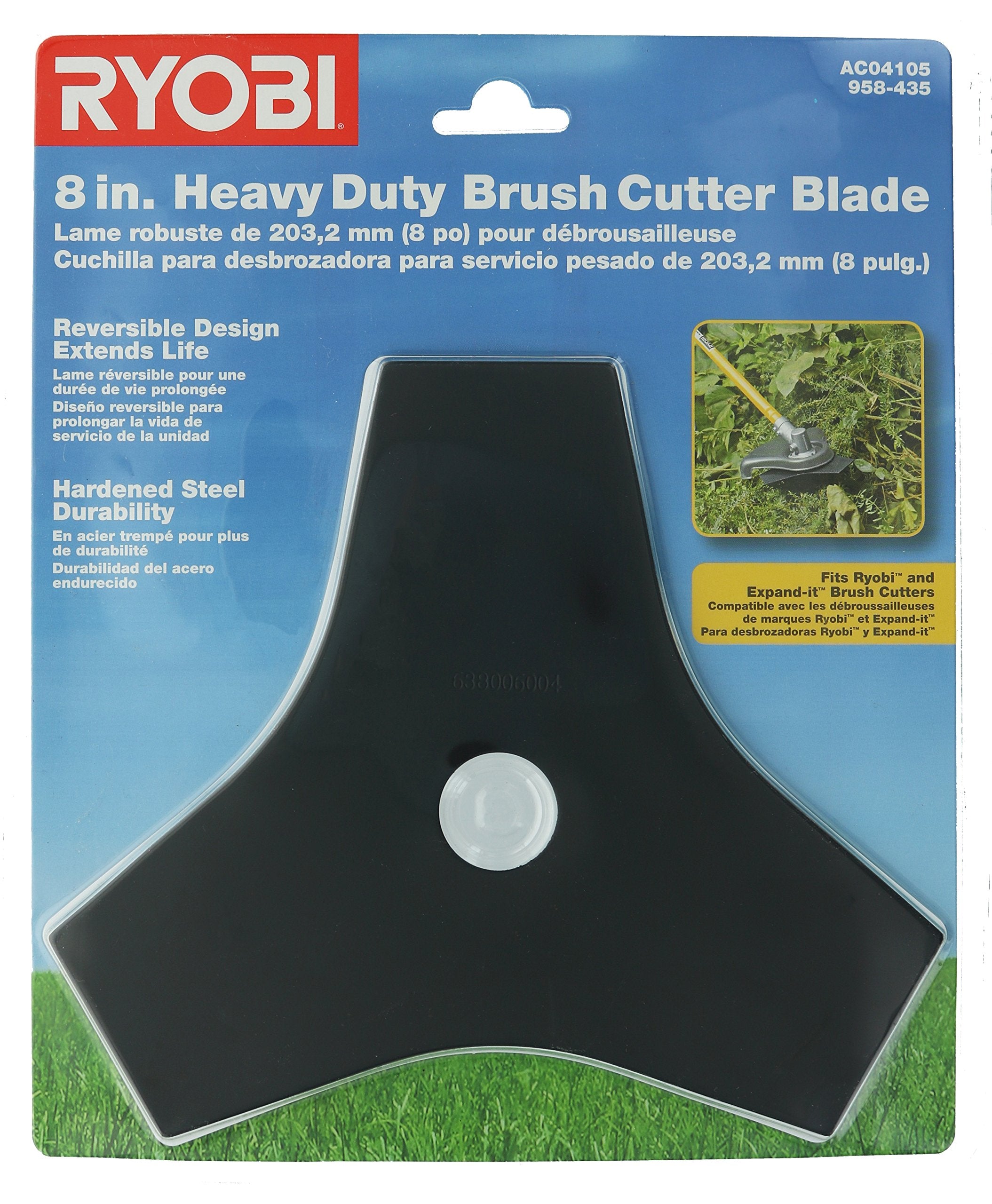 RYOBI AC04105 8-inch steel tri-arc brush cutting blade side view