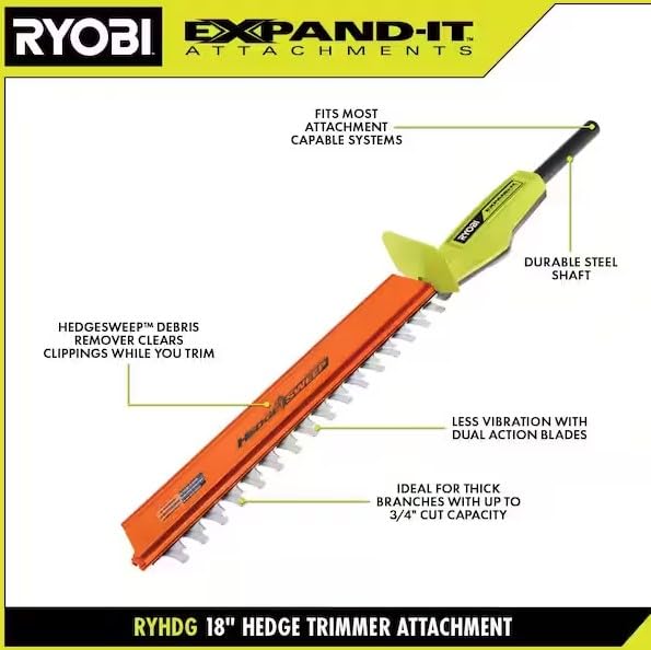 RYOBI Hedge Trimmer Attachment showing dual action blades