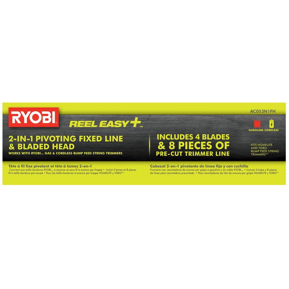 RYOBI trimmer head installed on a trimmer in action