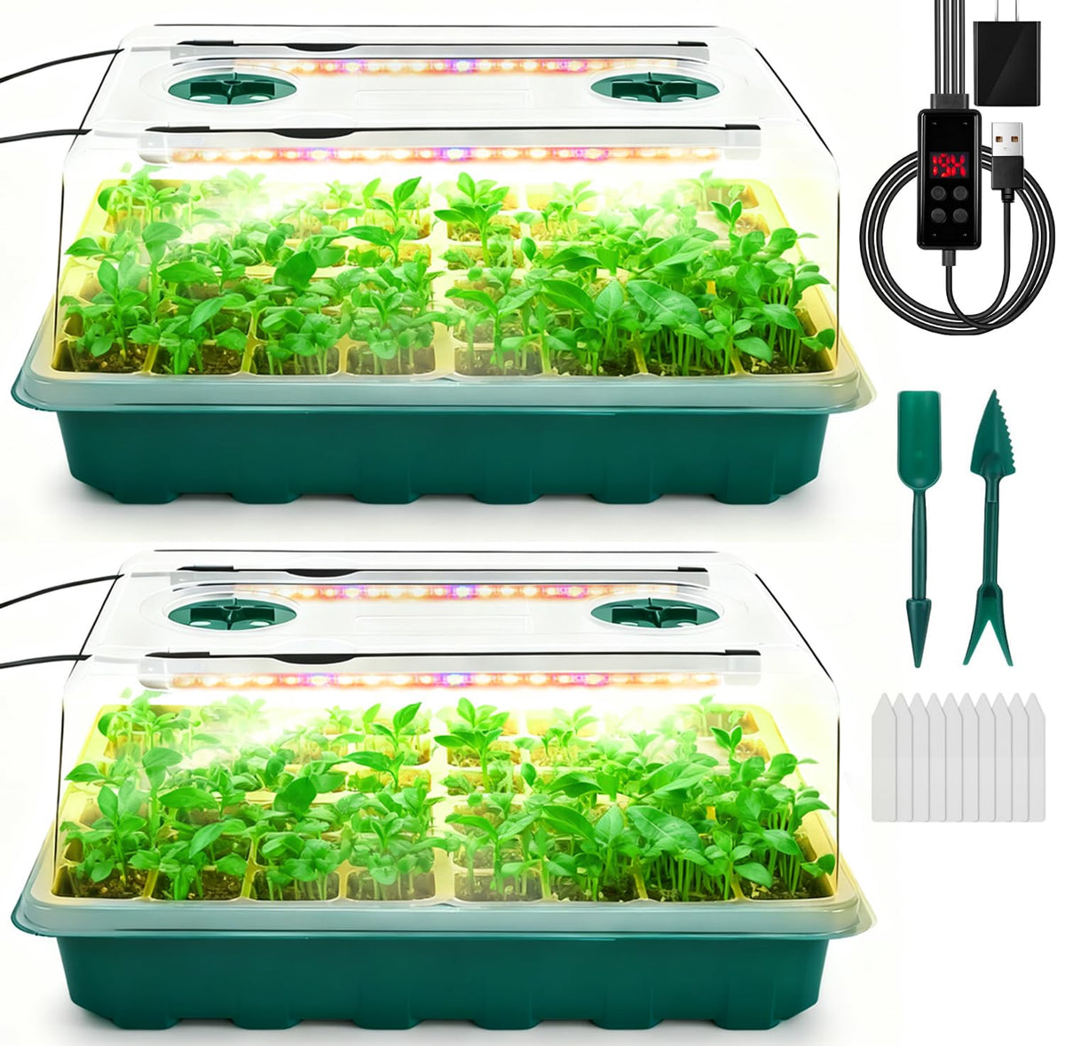 Ryscam Seed Starter Tray front view with adjustable grow light