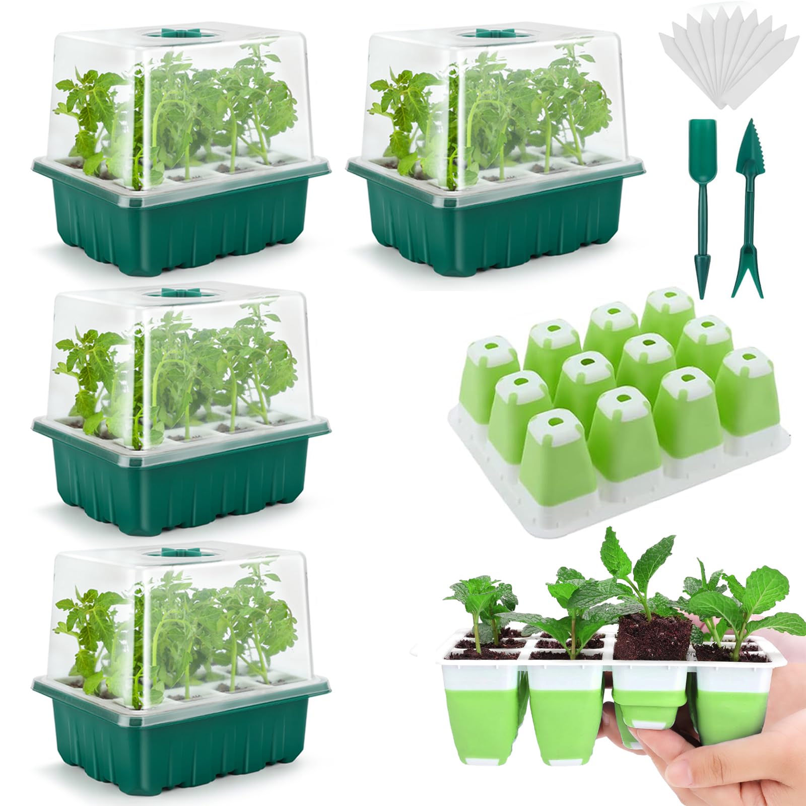 Ryscam Seed Starter Tray with 48 cells and humidity dome, green