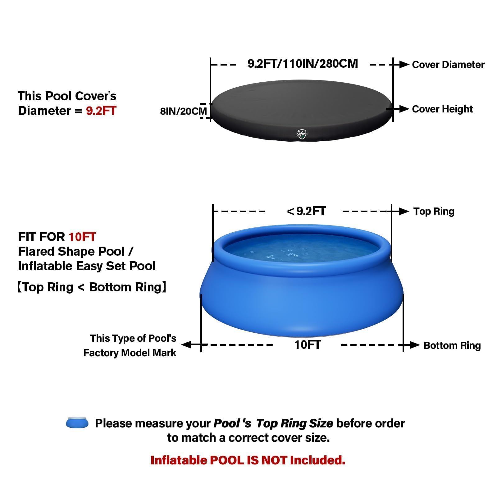 Safana 10ft Round Inflatable Pool Cover, elastic band detail