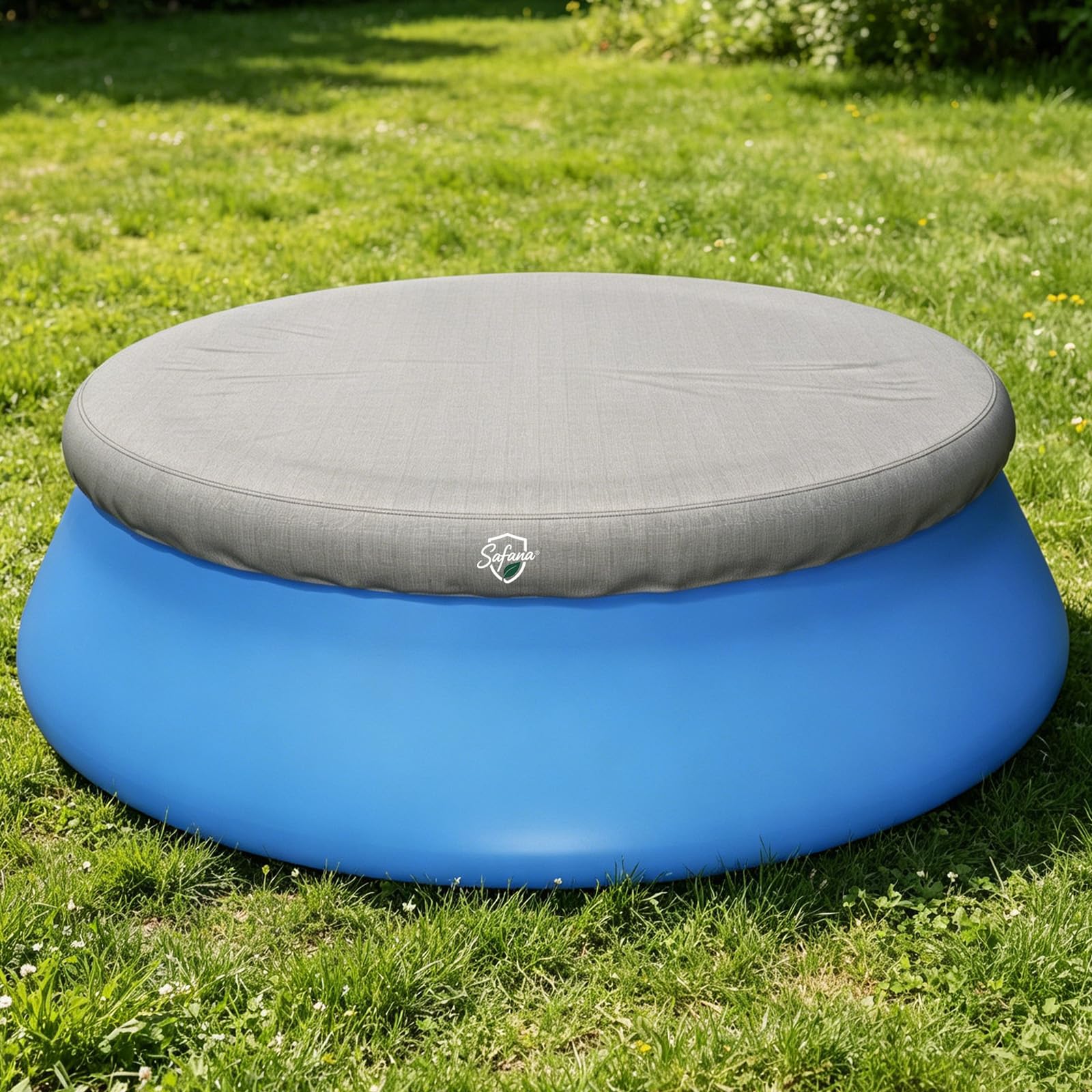 Safana 10ft Round Inflatable Pool Cover in gray, top view