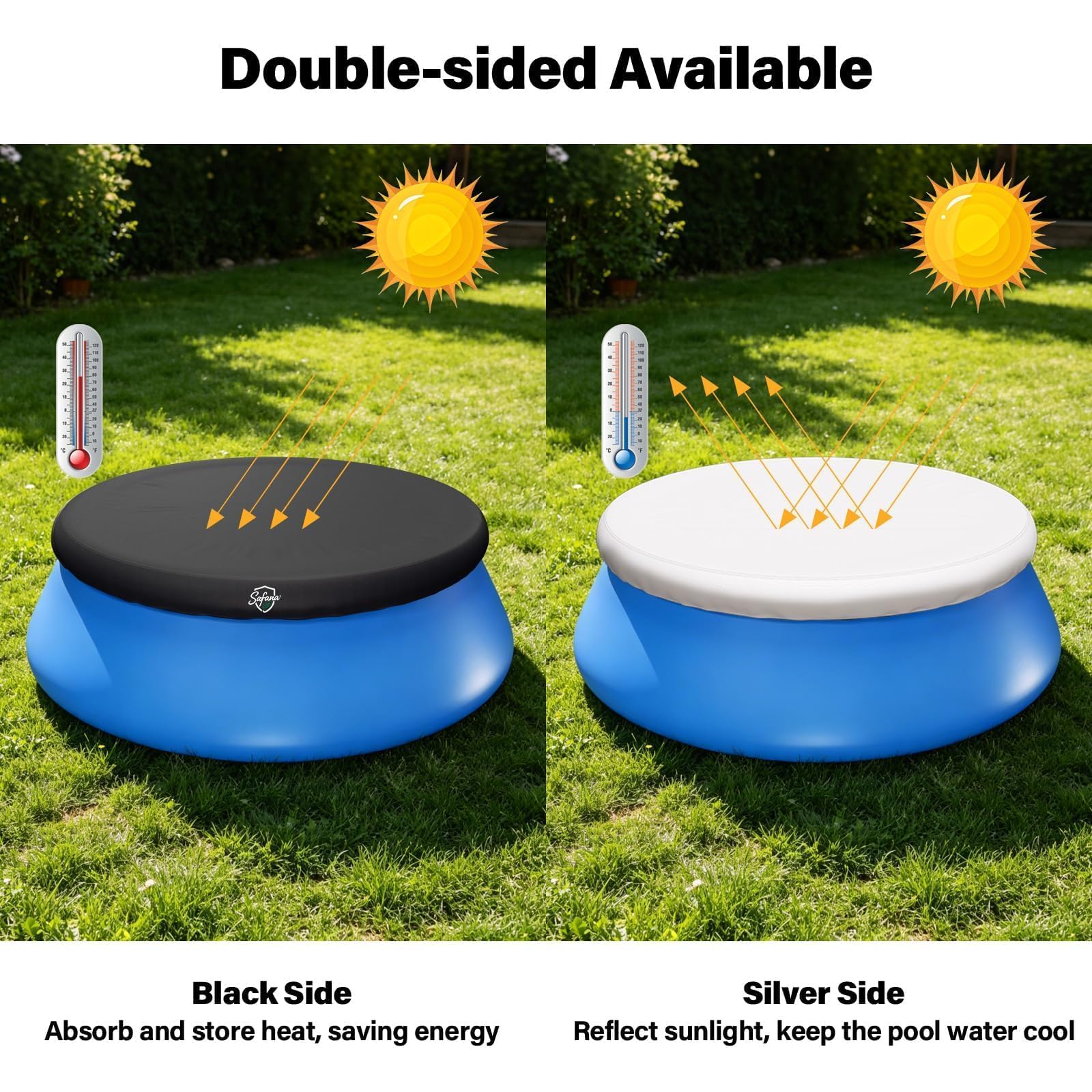 Safana 10ft Round Inflatable Pool Cover, silver coating detail