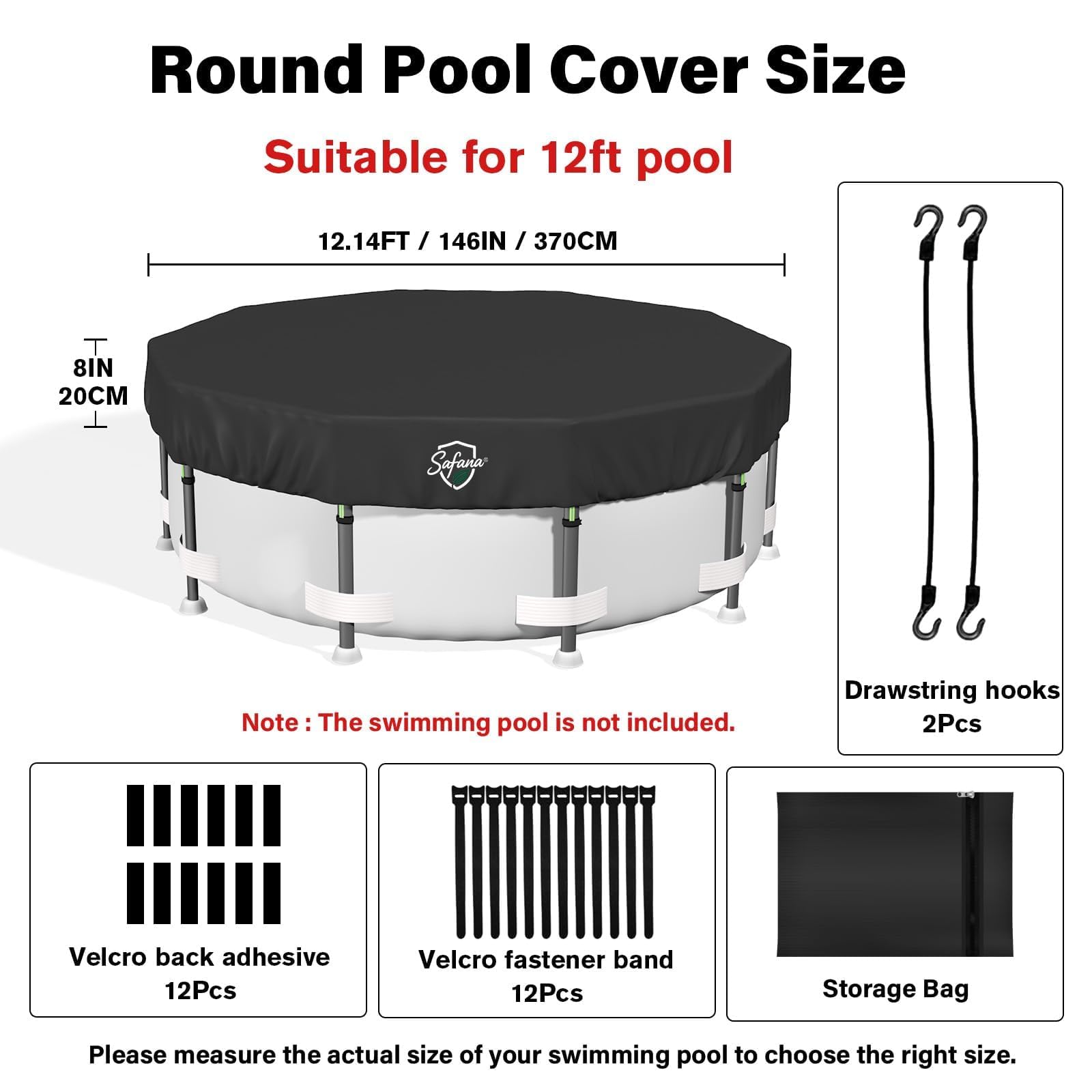 Safana 12FT pool cover with reflective strip side view