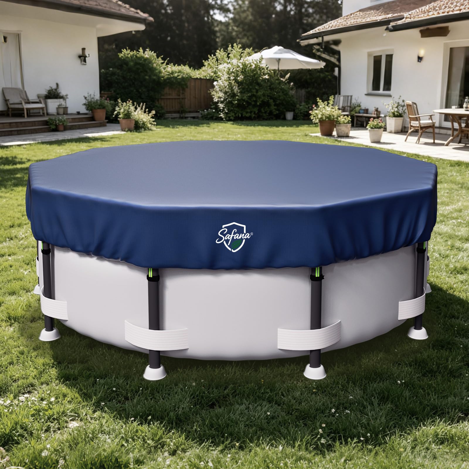 Safana 12FT Round Pool Cover in blue color front view