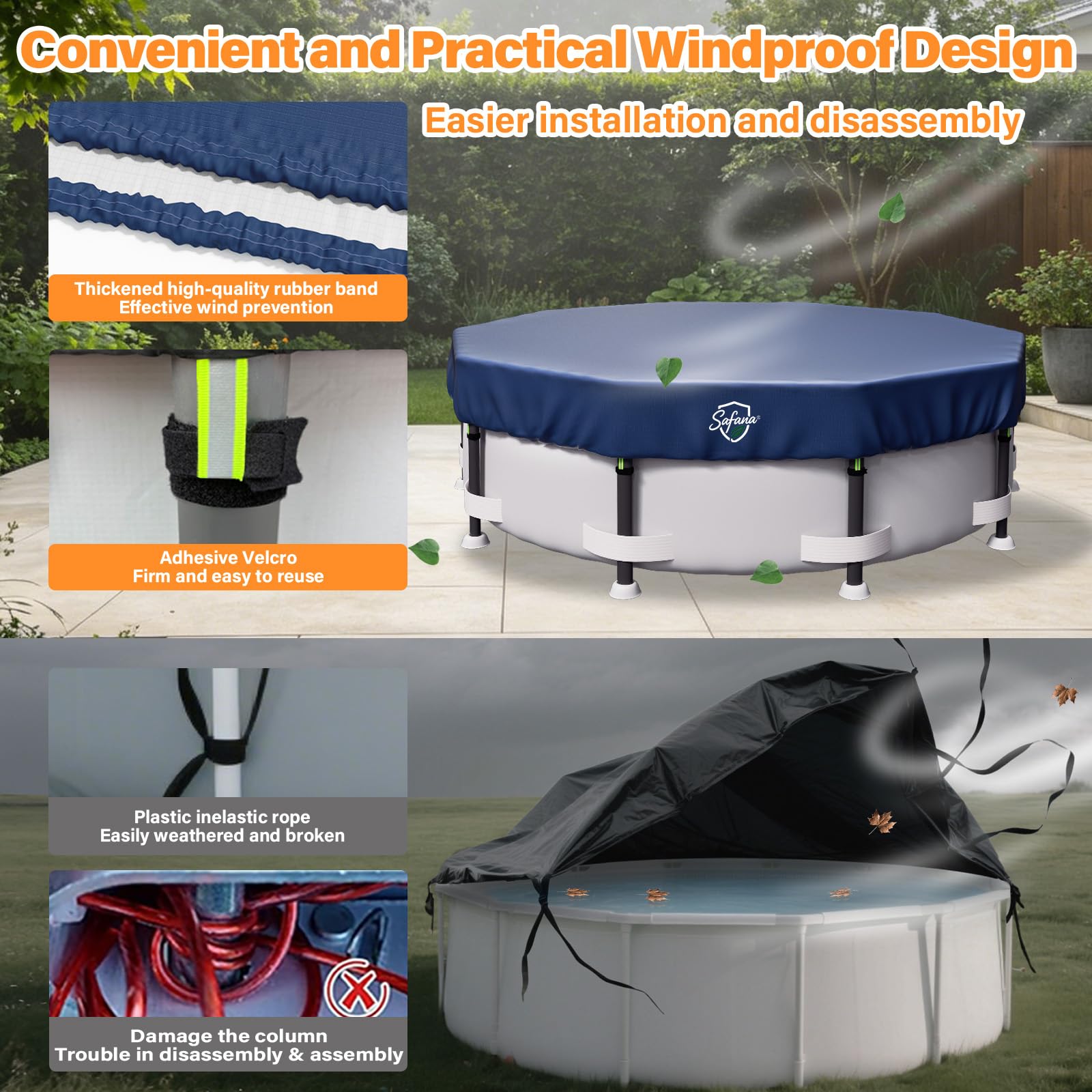 Safana 12FT Round Pool Cover protecting a pool from leaves