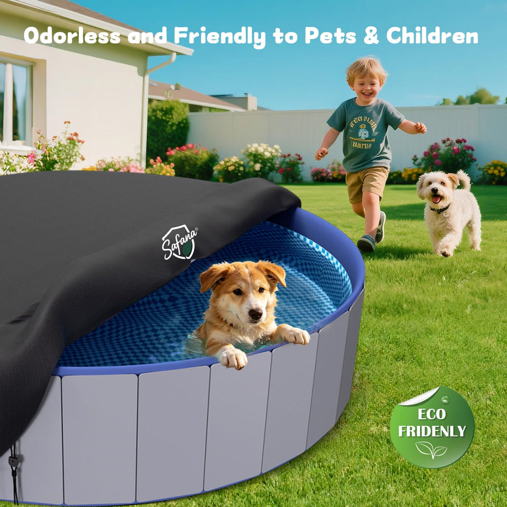 Safana dog pool cover showing silver-coated back