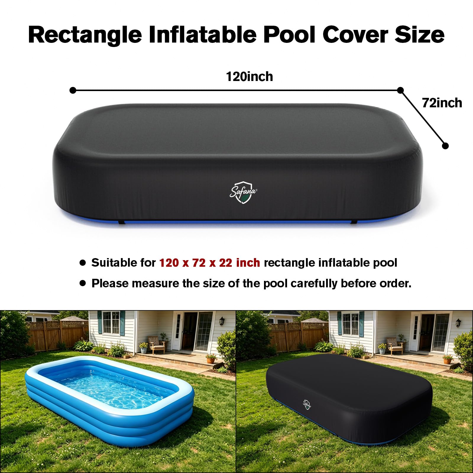 Safana pool cover showing full side coverage and elastic band