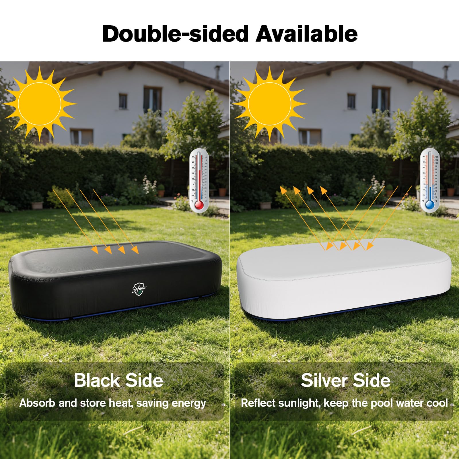 Safana pool cover with snug fit under inflatable pool edge