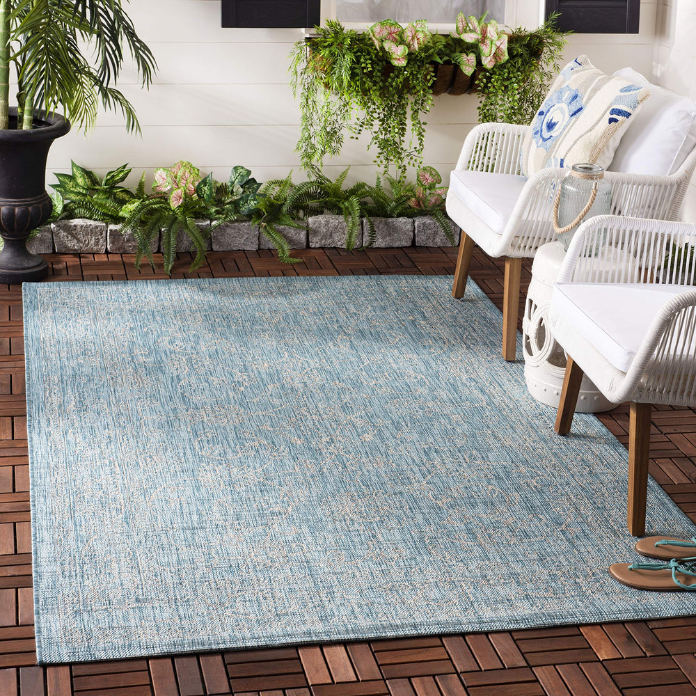 SAFAVIEH Outdoor Rug Aqua/Grey 2'7" x 5' front view