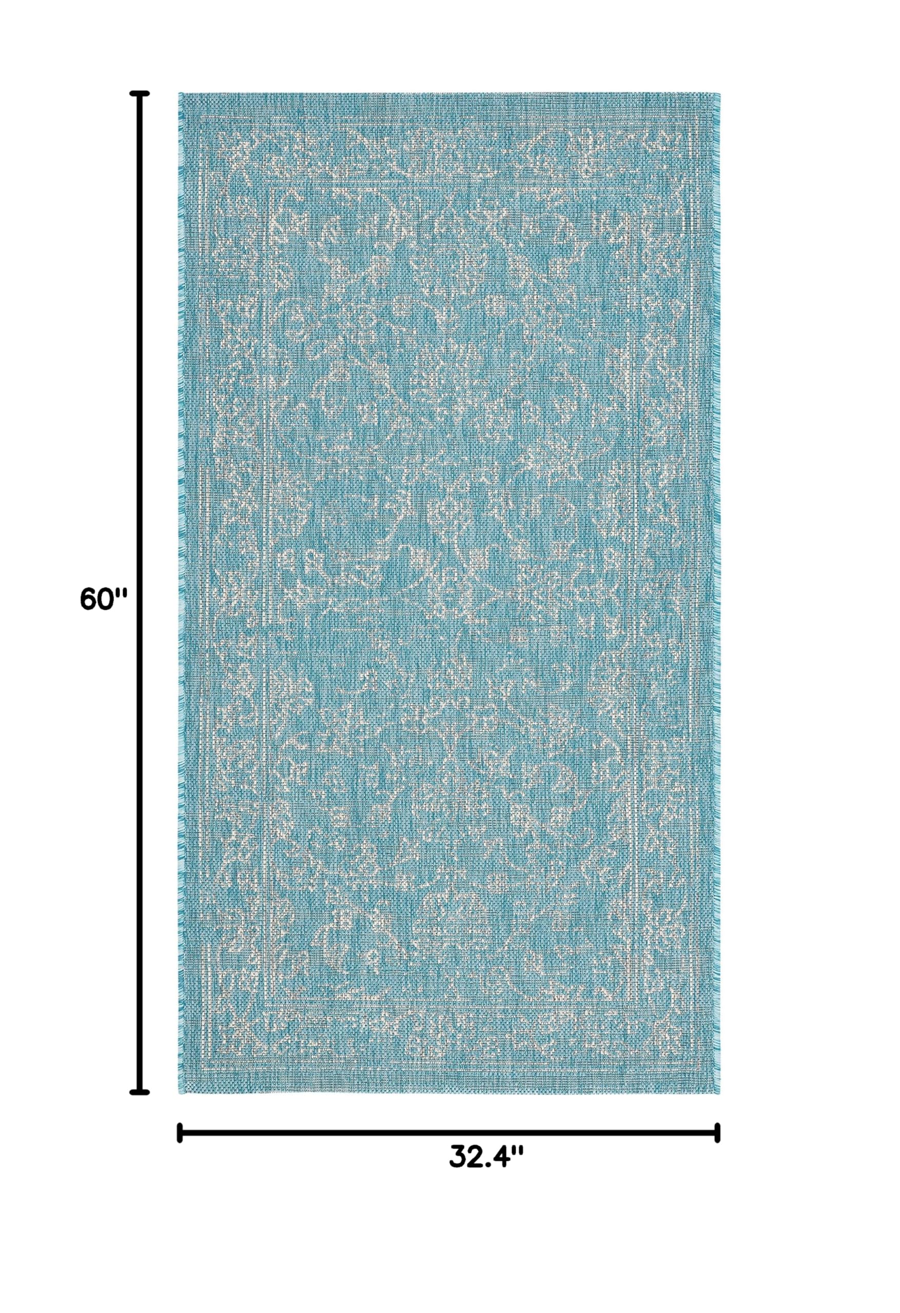 SAFAVIEH Outdoor Rug Aqua/Grey 2'7" x 5' side view