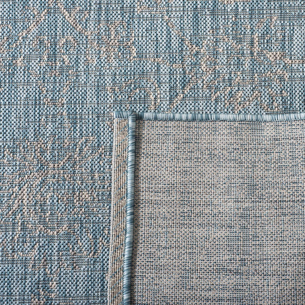 SAFAVIEH Outdoor Rug Aqua/Grey with furniture