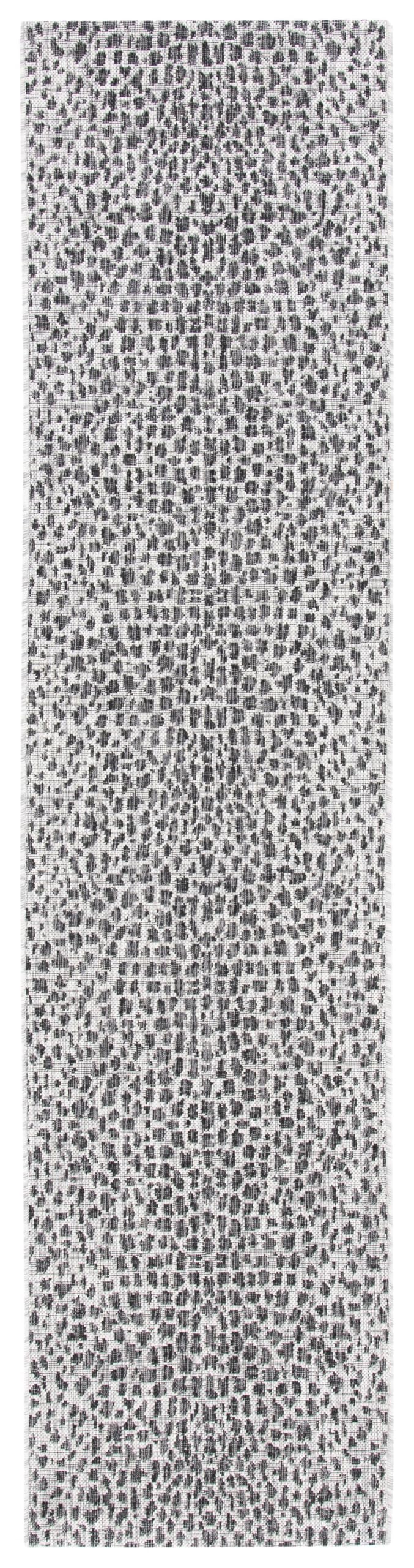 SAFAVIEH Washable Outdoor Rug 2'2" x 9' Runner in Grey and Black