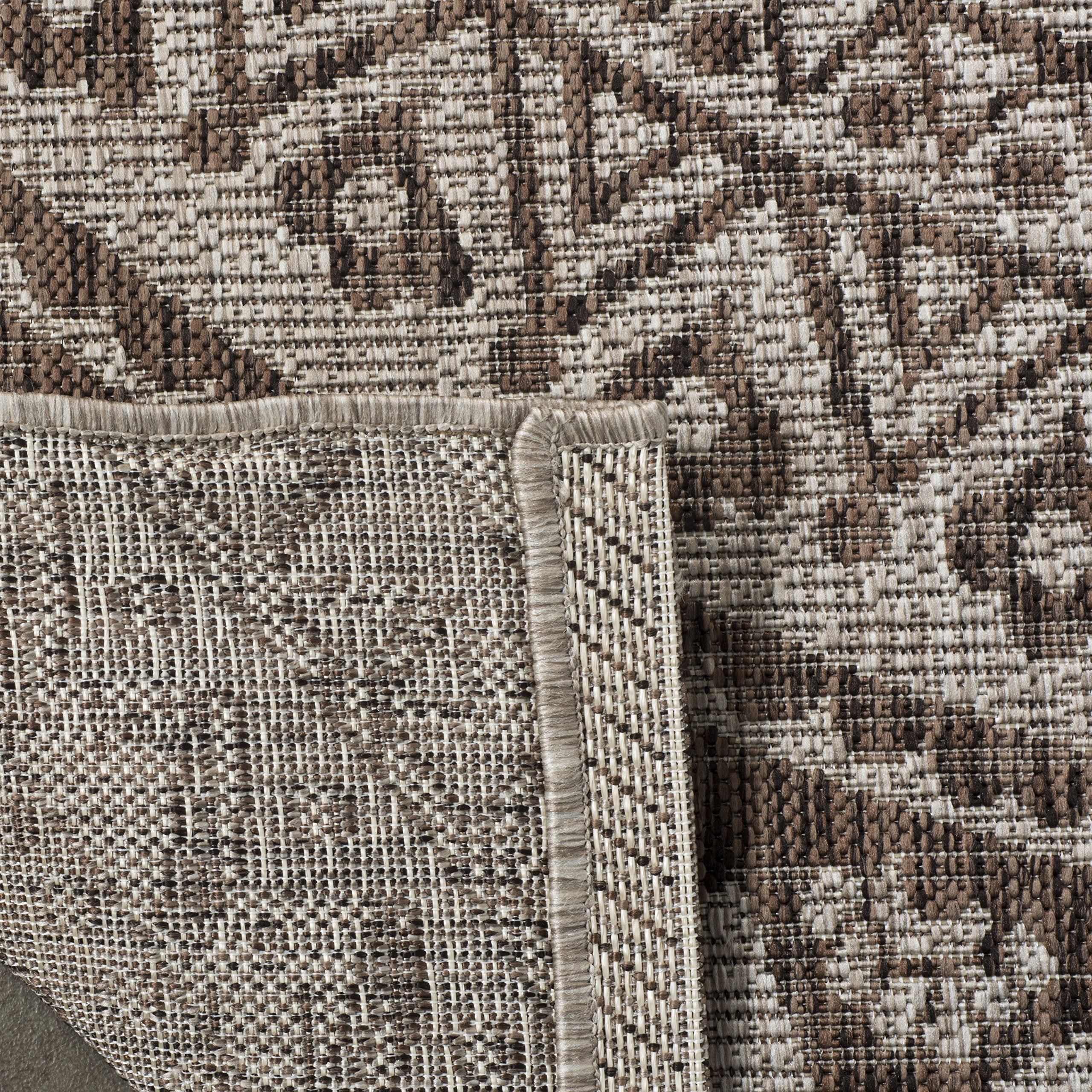 SAFAVIEH Washable Outdoor Rug 3' Square Light Beige and Light Brown front view