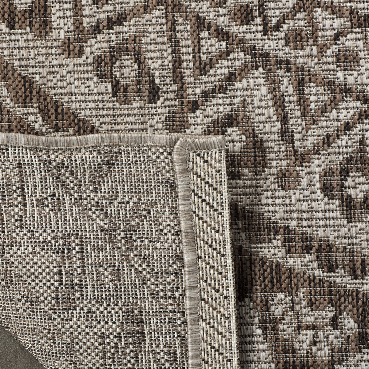 SAFAVIEH Washable Outdoor Rug 3' Square Light Beige and Light Brown front view