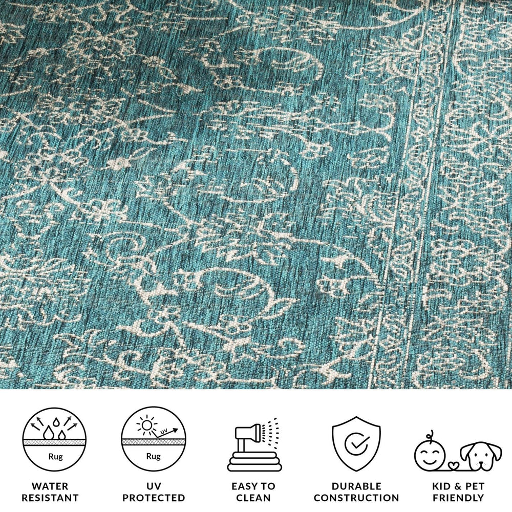 SAFAVIEH Washable Outdoor Rug turquoise in hallway