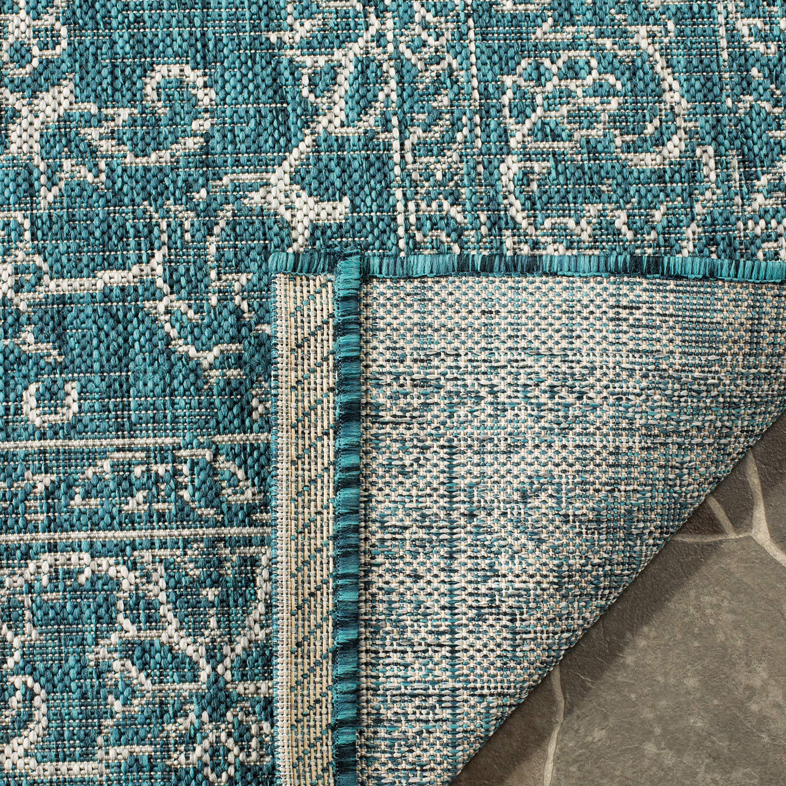 SAFAVIEH Washable Outdoor Rug turquoise rolled up