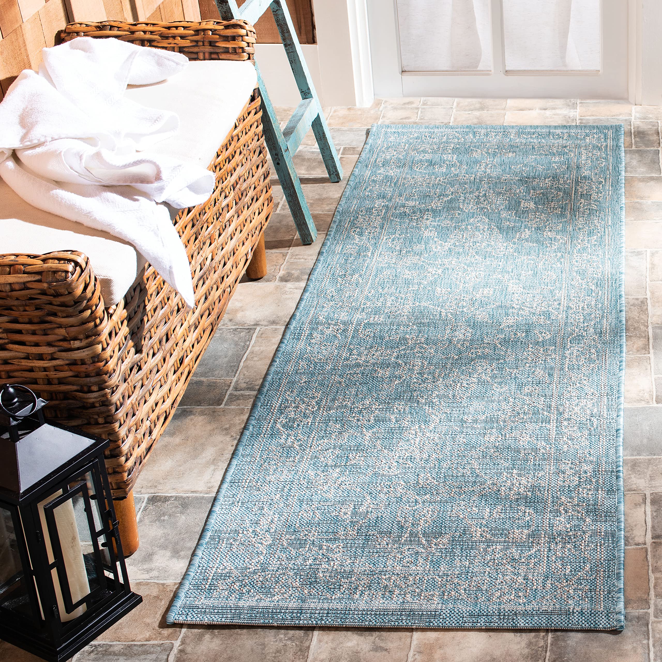 SAFAVIEH Washable Rug showing Aqua and Grey design