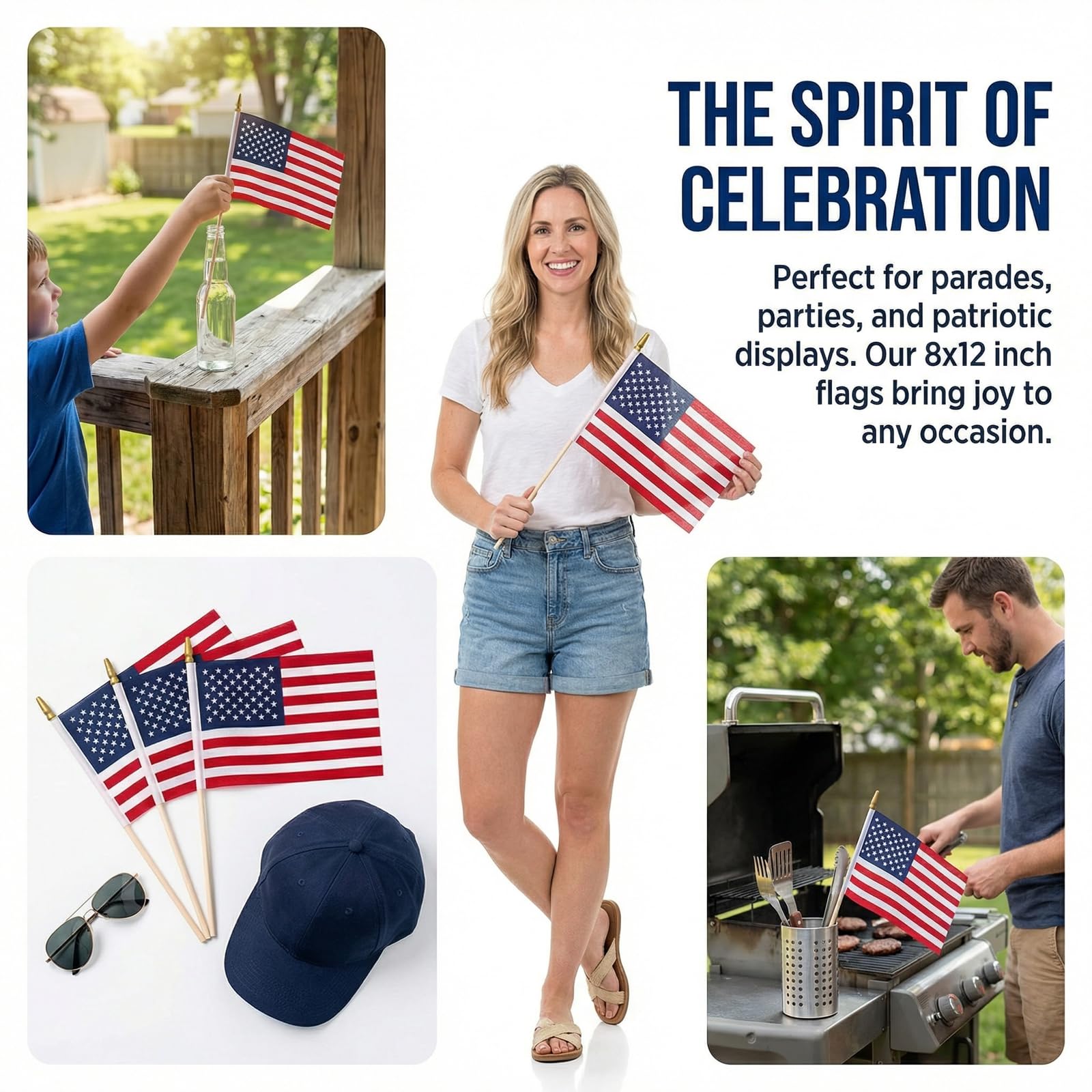 Safety rounded spear top on American flag stick