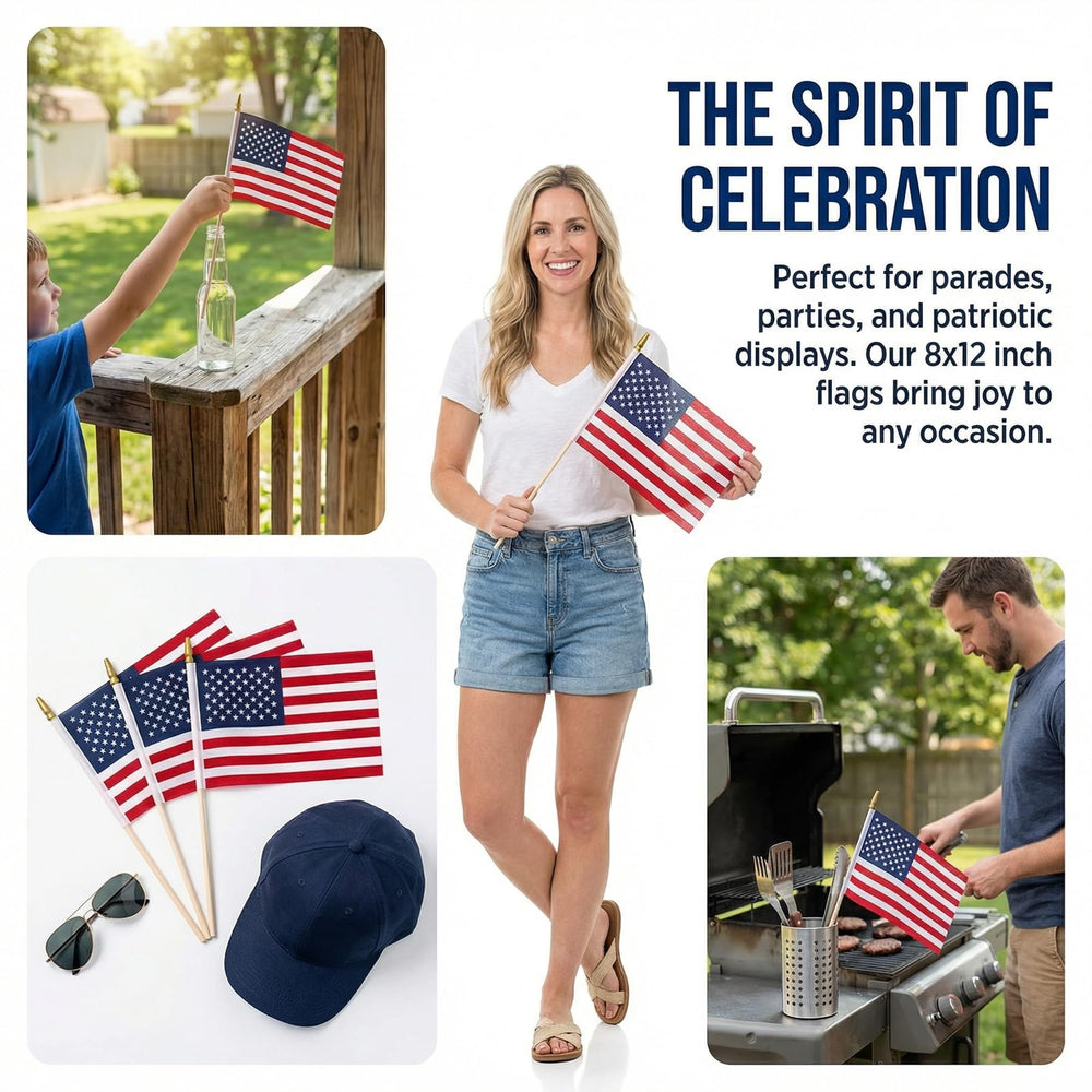 Safety rounded spear top on American flag stick