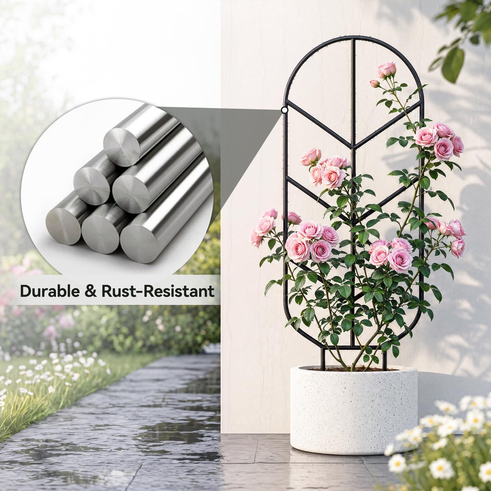 Saffruff 30'' metal plant trellis placed in a decorative pot