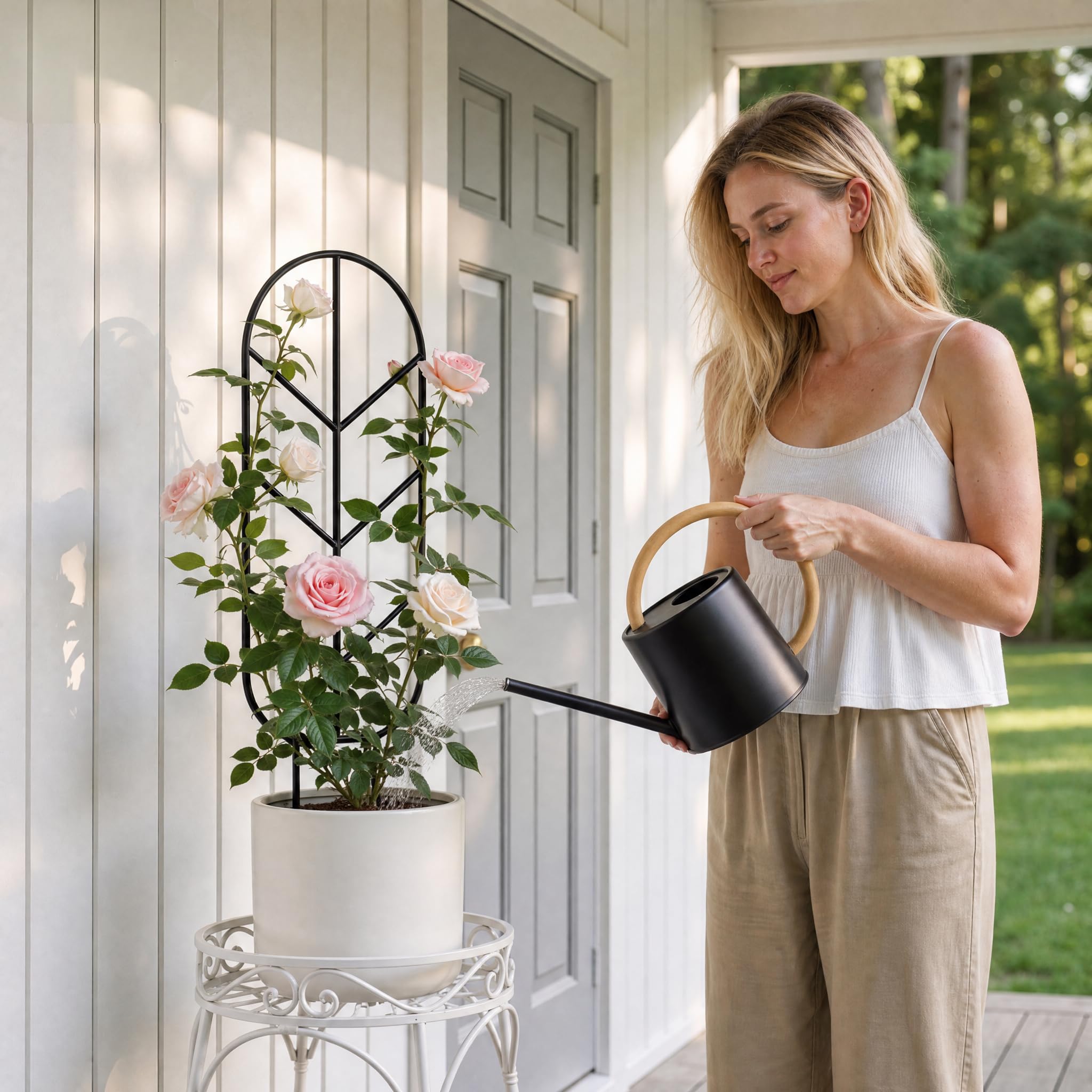 saffruff 30'' Metal Plant Trellis with decorative greenery