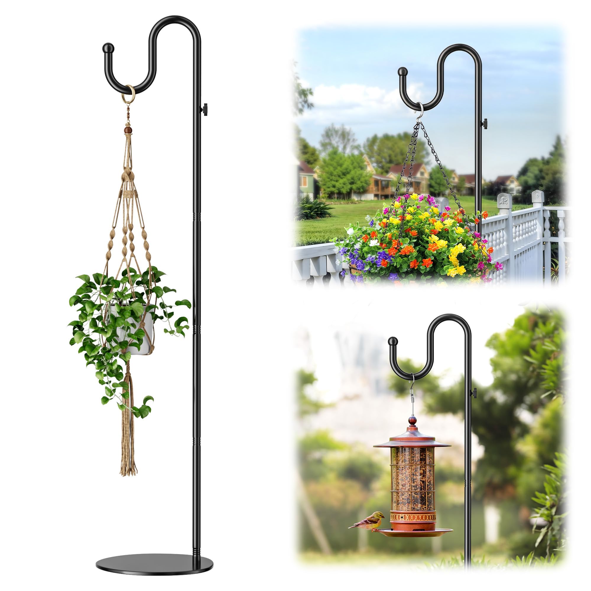 saffruff 74-inch Shepherds Hook Stand black model front view