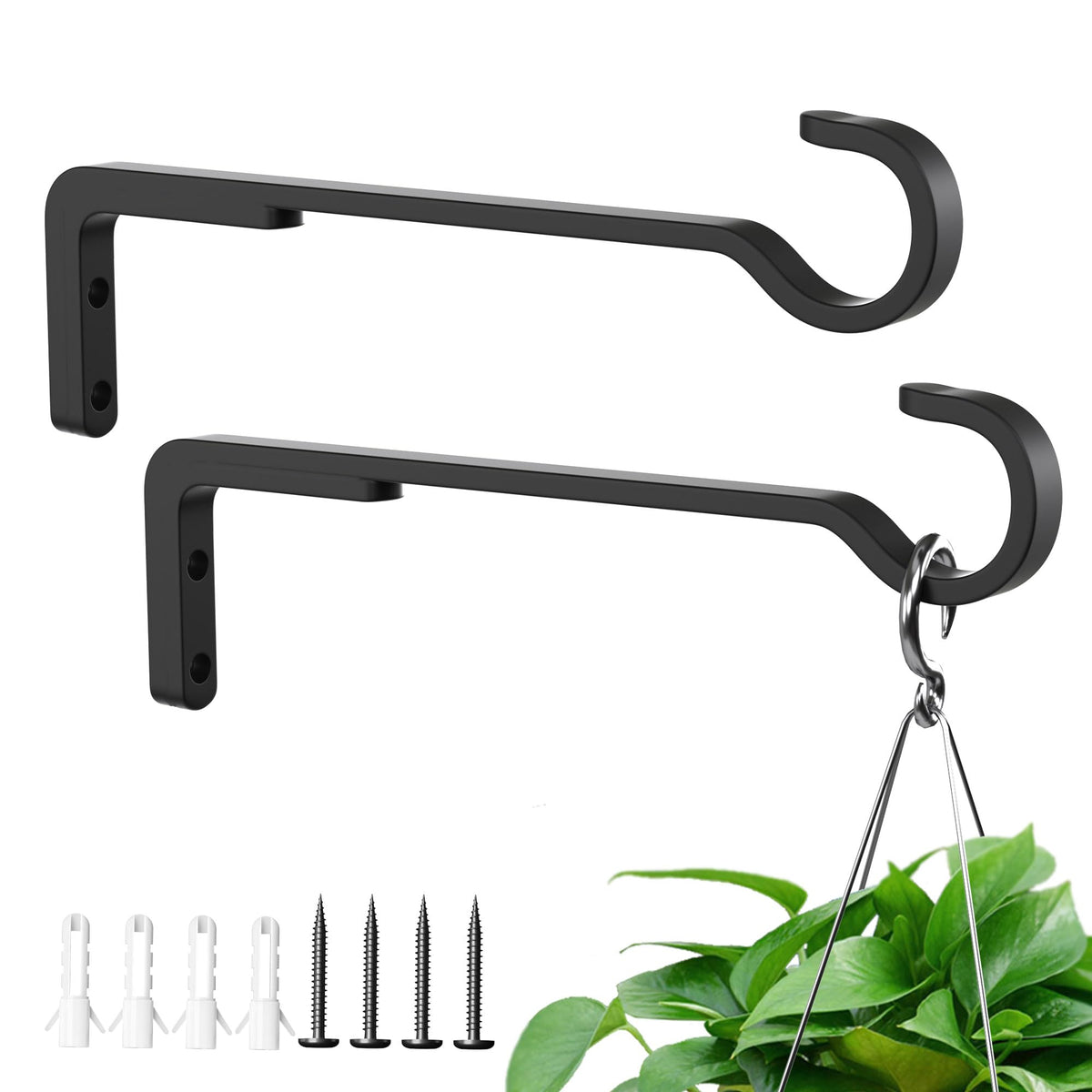 saffruff 8 Inch Plant Hook front view in black