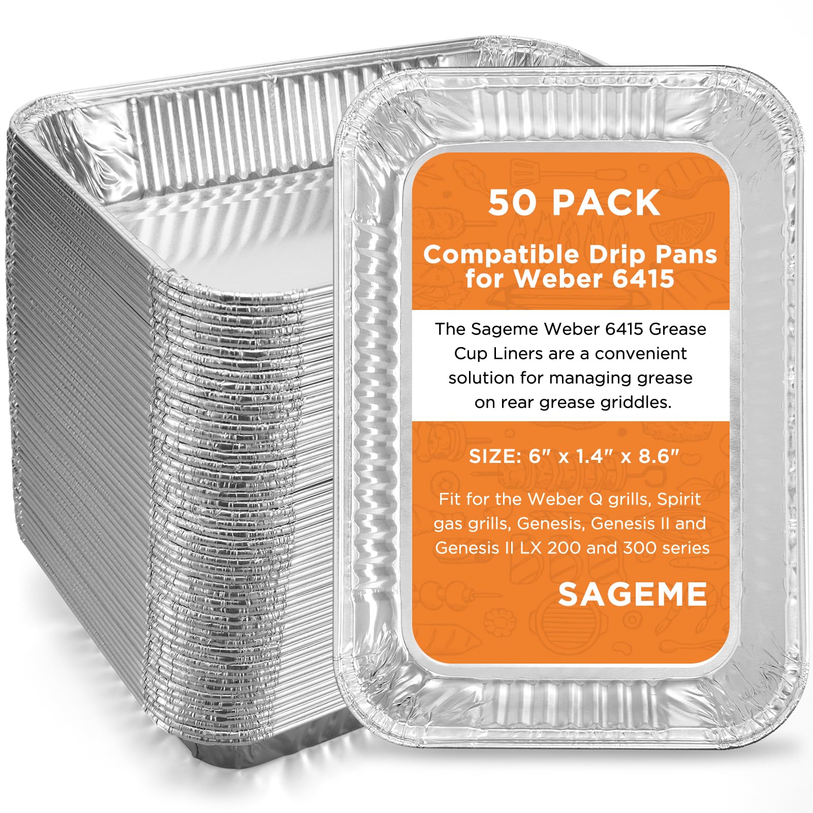 Sageme 50 pack of aluminum drip pans for Weber grills