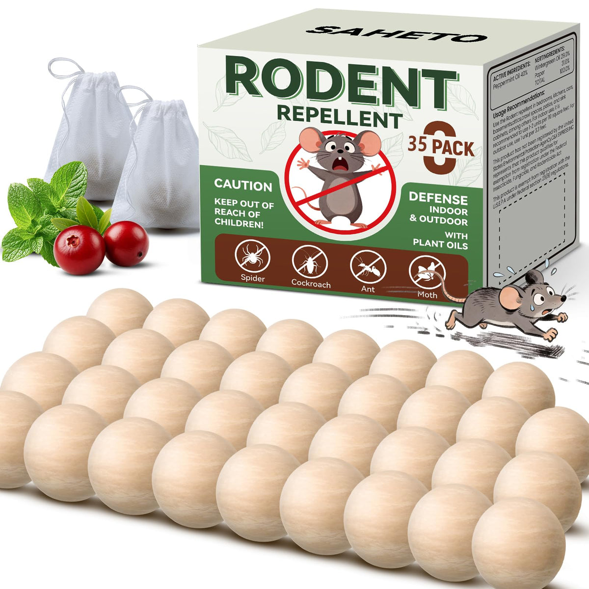 SAHETO Rodent Repellent Balls 35 pack in drawstring bag
