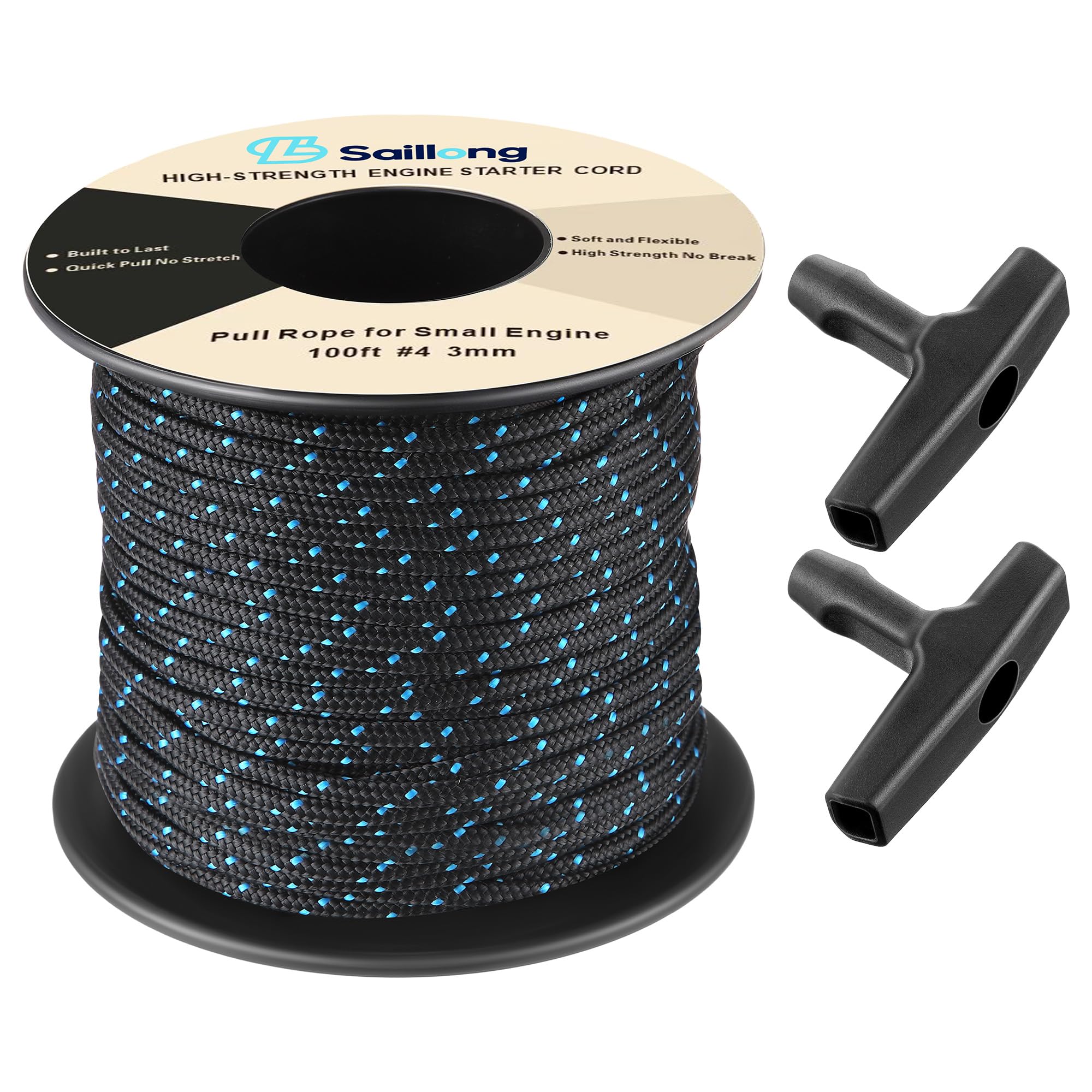Saillong 3mm 100ft pull cord rope with black and blue handles