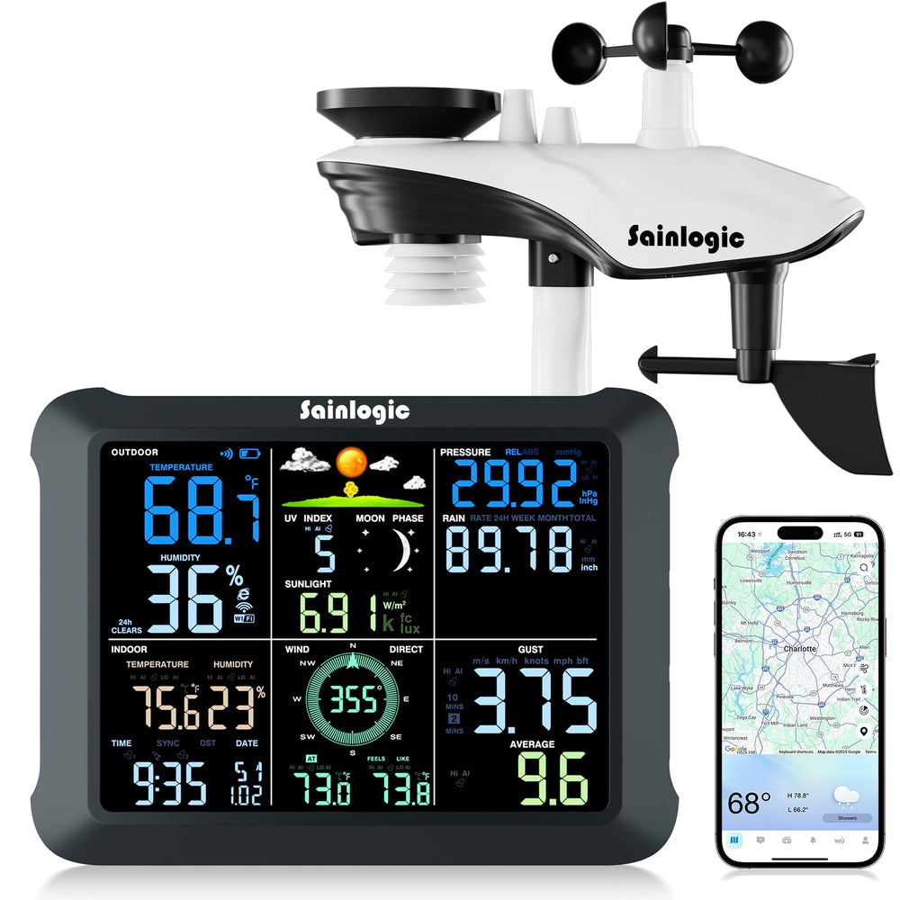 sainlogic WiFi Smart Weather Station front view with 8.5-inch display