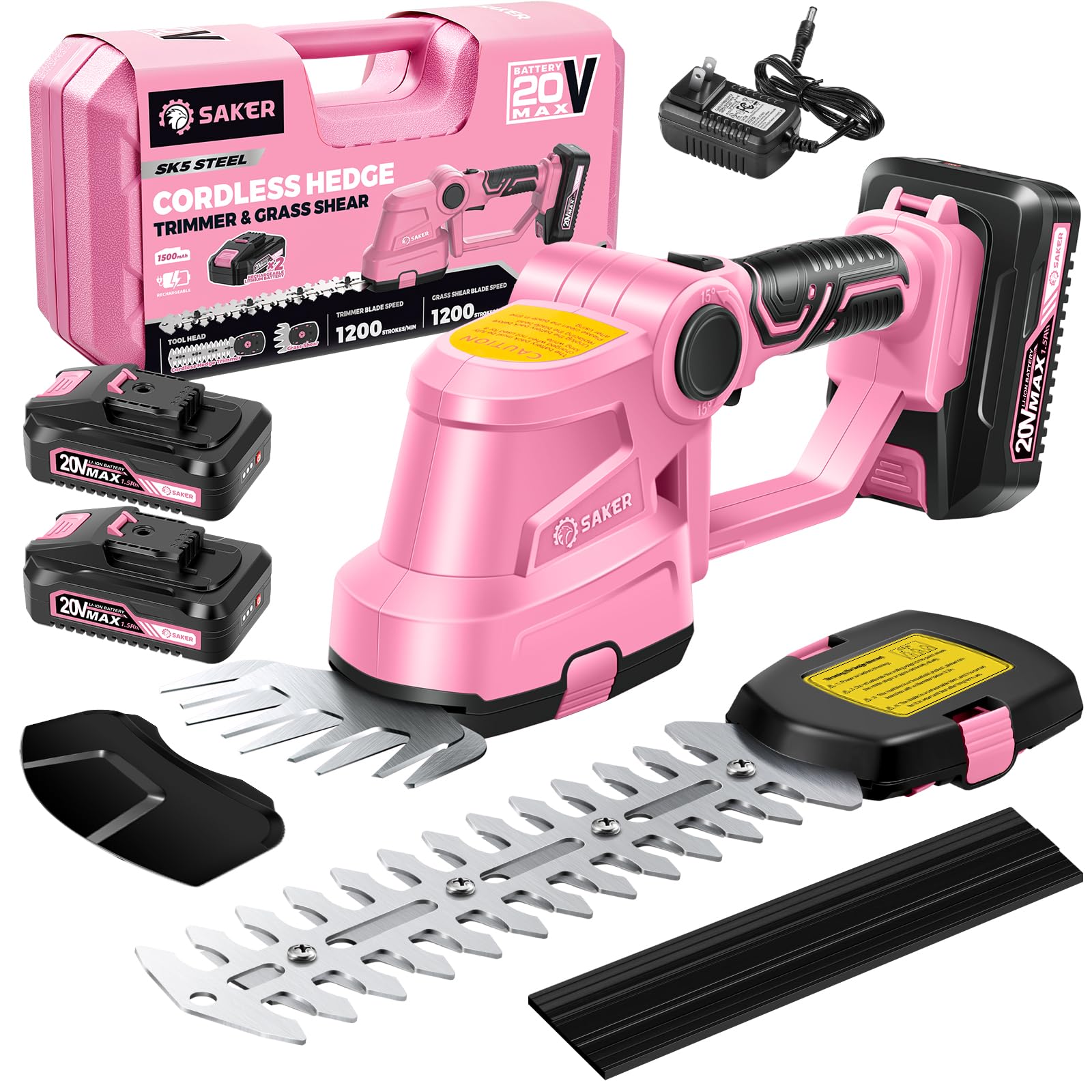 Saker Cordless Hedge Trimmer front view with pink finish