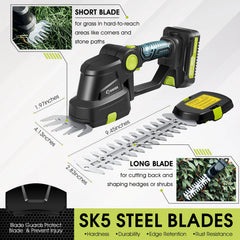 Saker cordless hedge trimmer in use in a garden