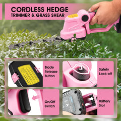 Saker Cordless Hedge Trimmer side view with battery