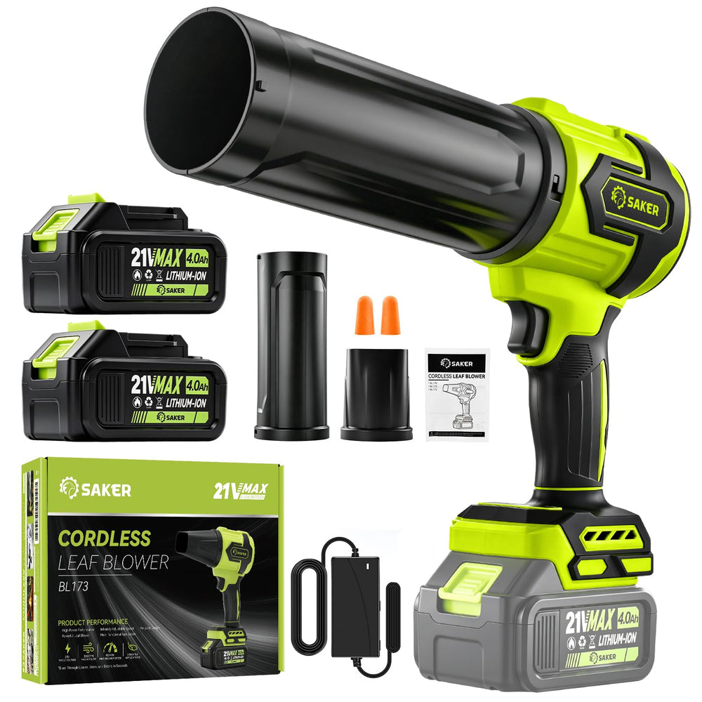 Saker cordless leaf blower light green model front view