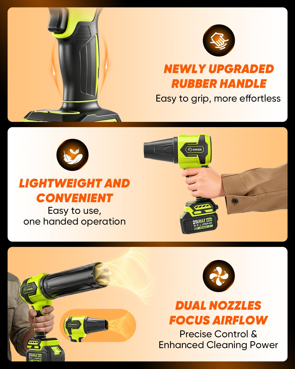 Saker cordless leaf blower with charger and accessories