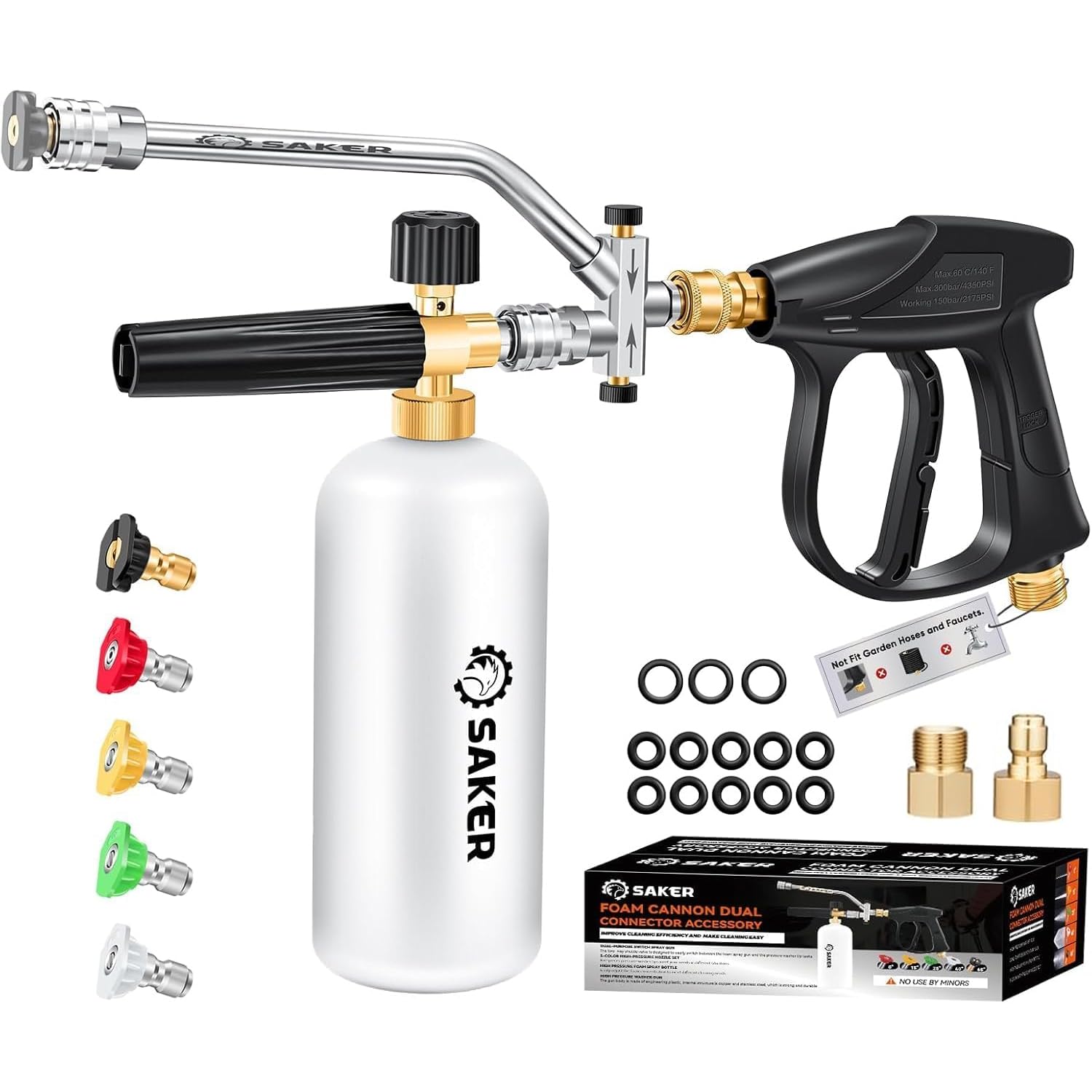 Saker Foam Cannon Dual Connector front view with adjustable nozzle