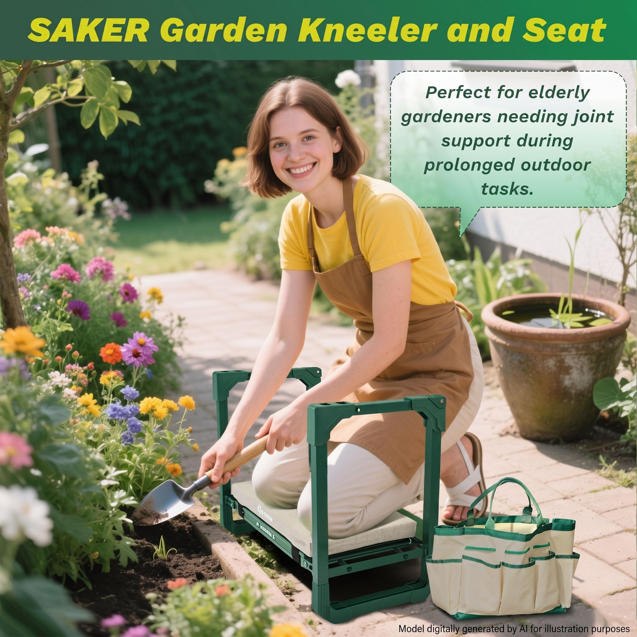 Saker Garden Kneeler in use in a garden setting