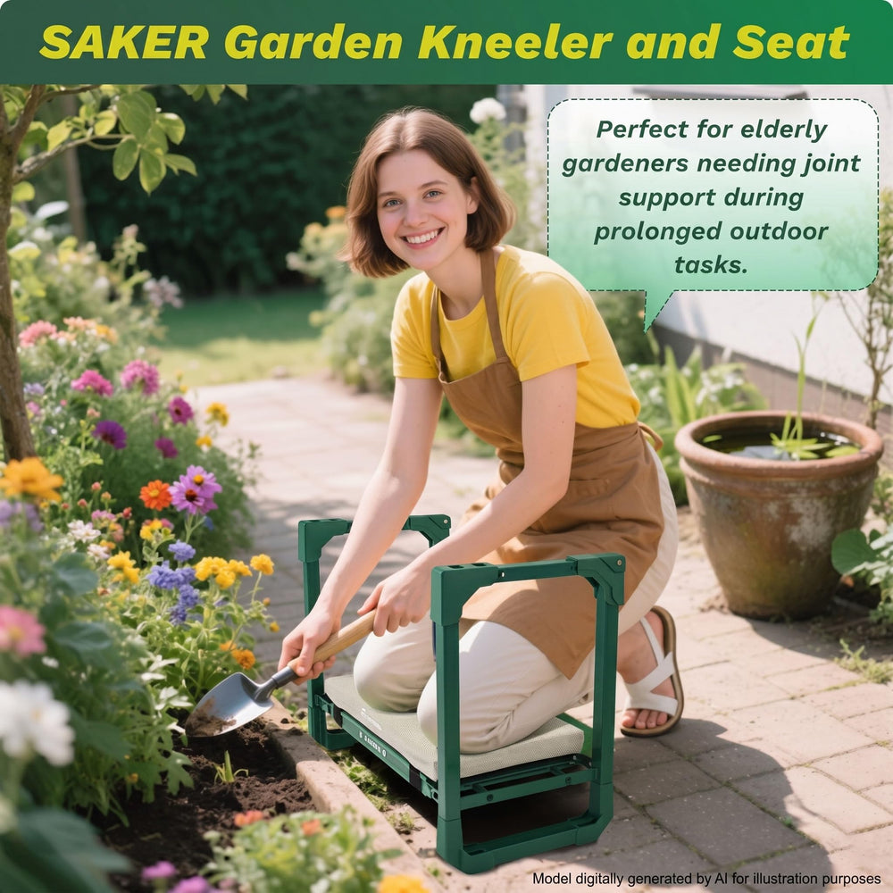 Saker Garden Kneeler with rubber feet on garden soil