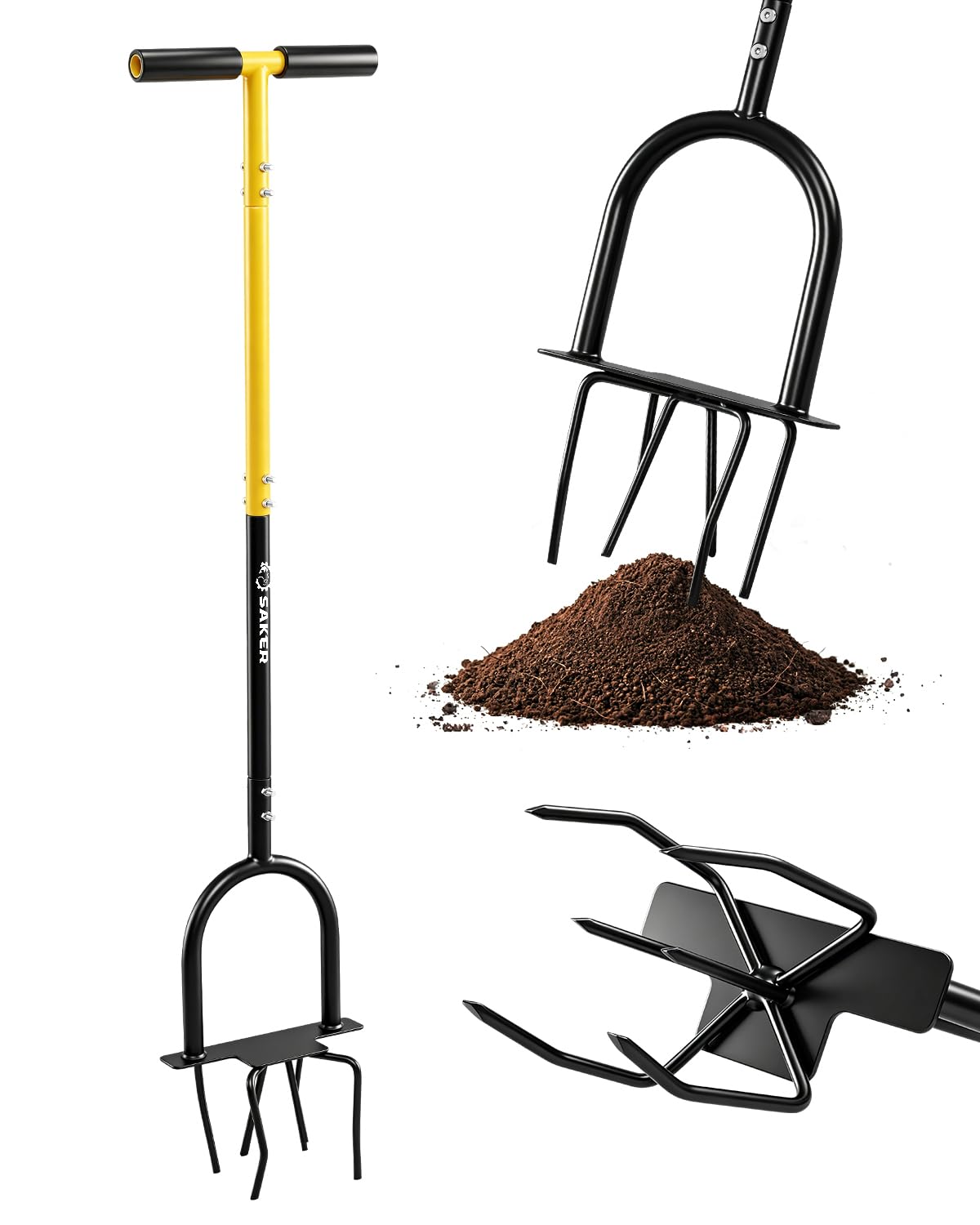 Saker Hand Tiller front view with yellow finish