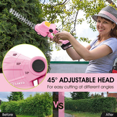 Saker Hedge Trimmer alongside rechargeable batteries