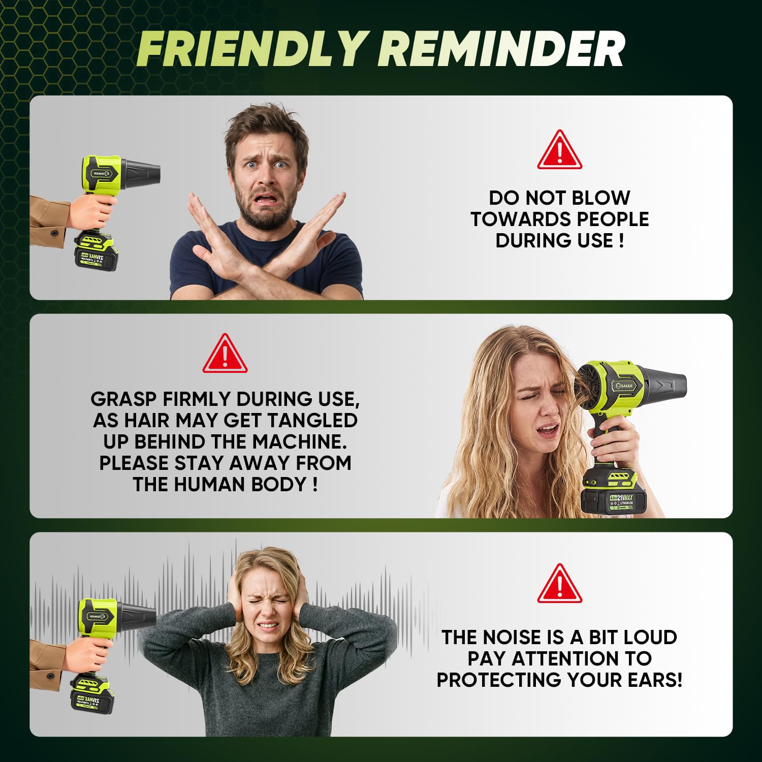 Saker Leaf Blower with included earplugs for comfort