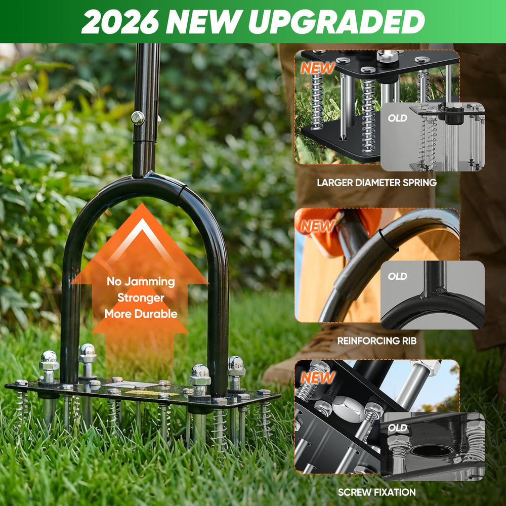 Saker Manual Lawn Aerator Tool side view showing adjustable height