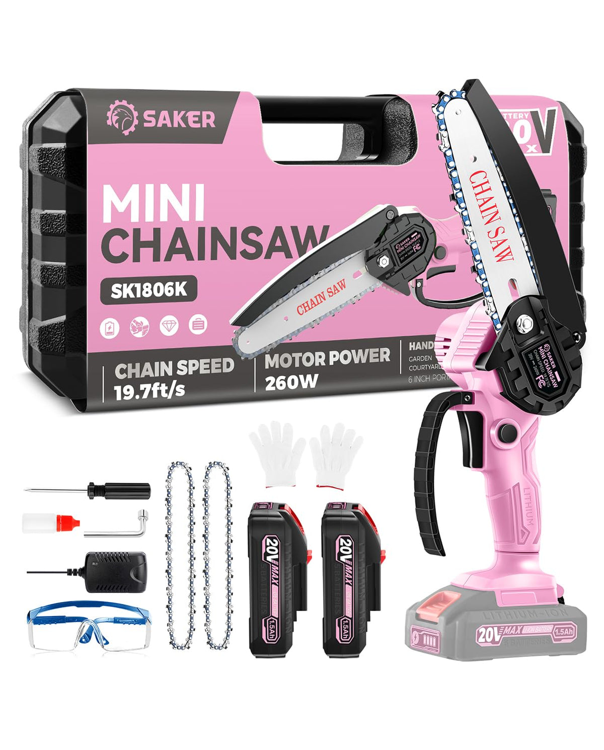 Saker Mini Chainsaw 6 Inch cordless electric model front view